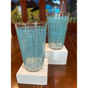 Vintage Hazel Atlas Blue Basket Weave Glass Tumblers.